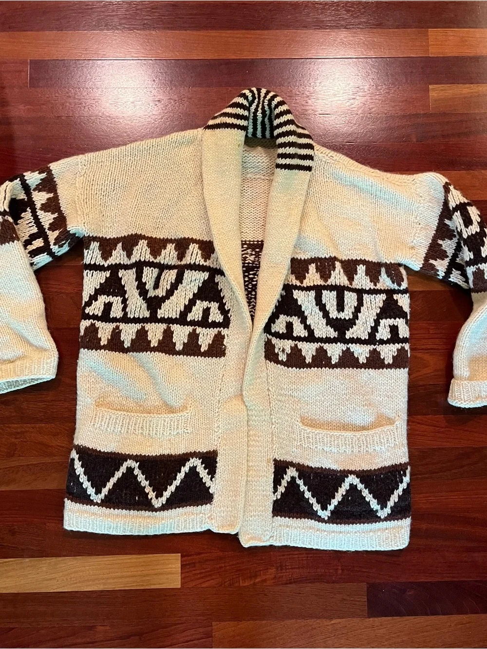 Vintage Hand Knit Wool Starsky/Cowichan-style Heavyweight Cardigan (no tags)